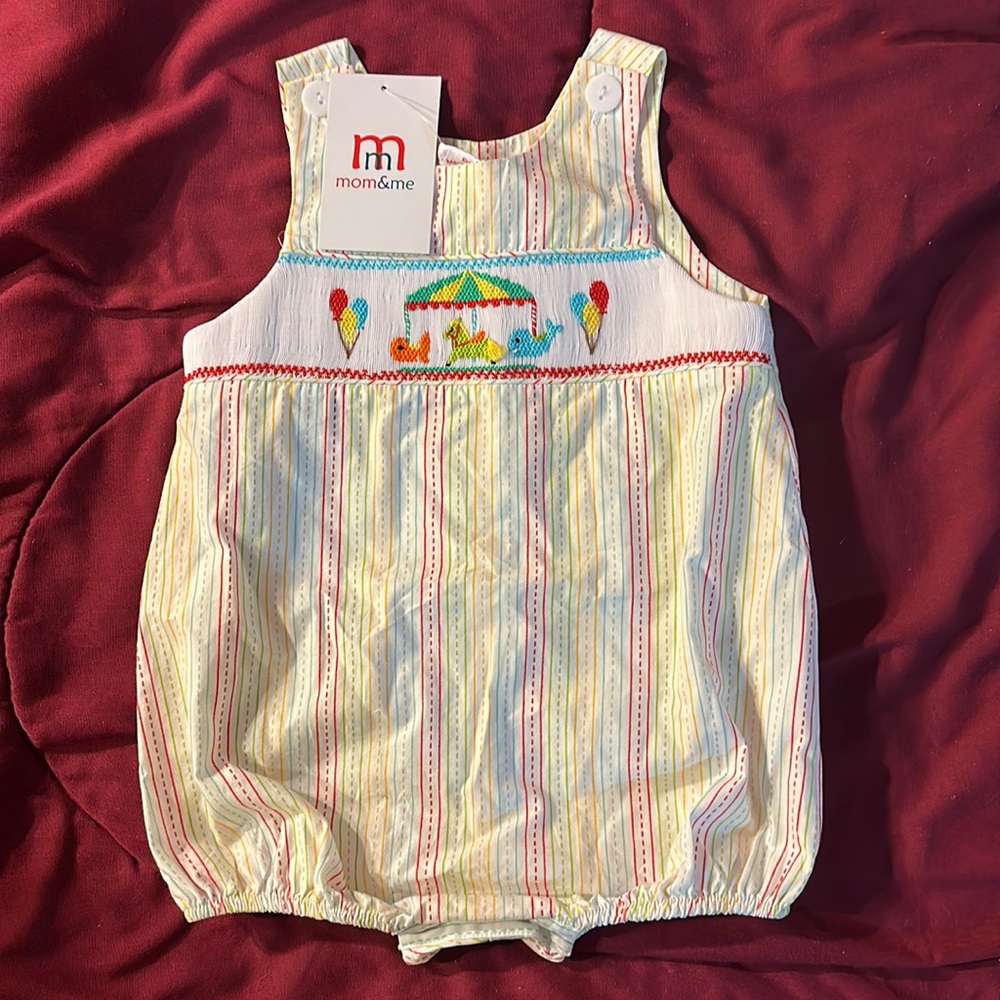 Mom & Me Smocked Merry-Go-Round Bubble Outfit. Red, Green, Yellow, Blue …